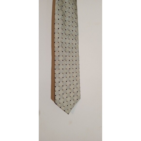 100% Silk Roberto Villini Men's Gold, Brown Small Geometric Pattern, Handmade - Picture 1 of 3